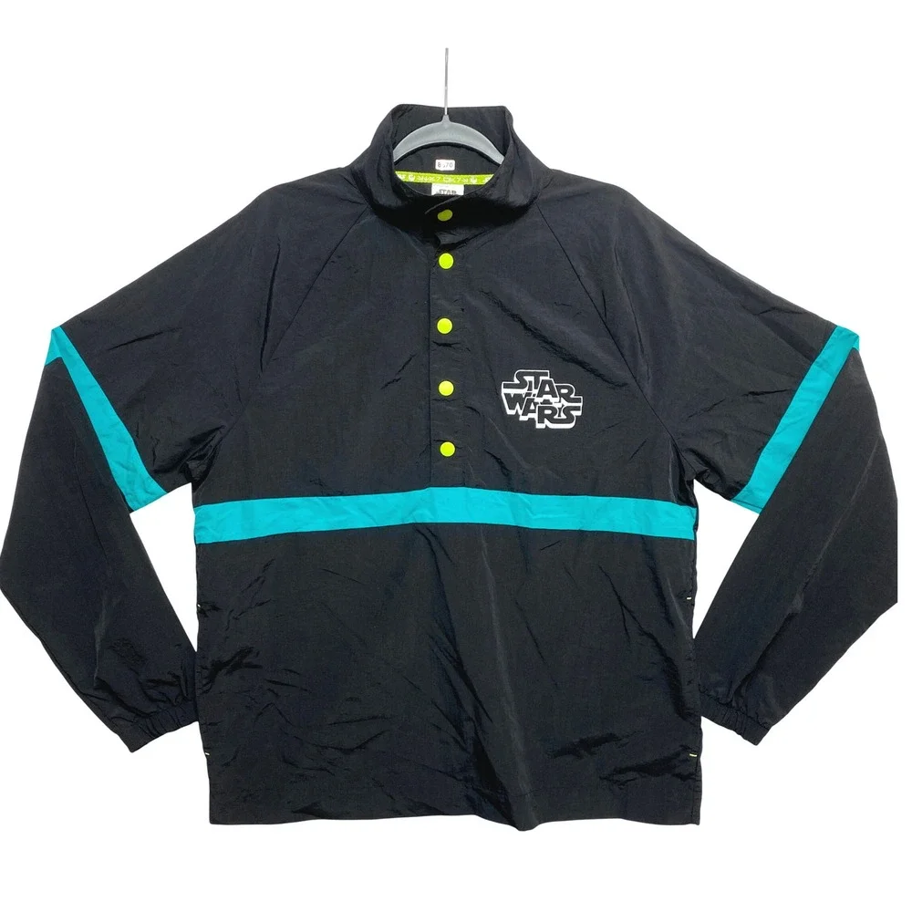 Star Wars Jacket Mens Medium Black Teal Rebel Leader Pullover Neon